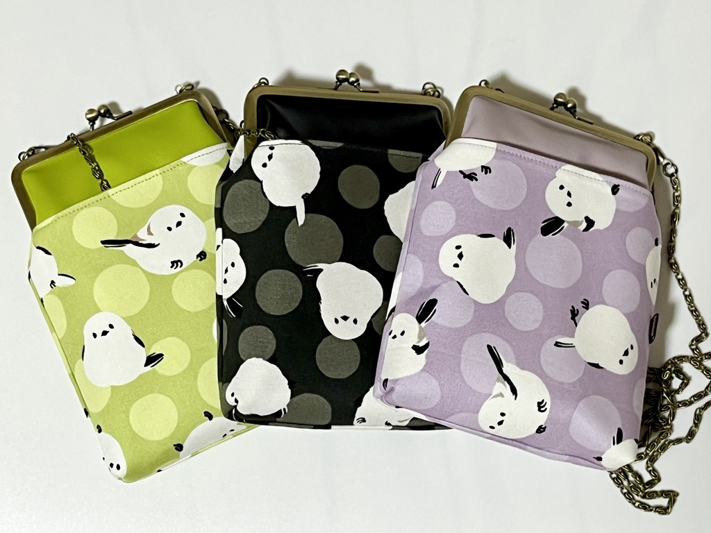 シマエナガ柄ショルダーがま口