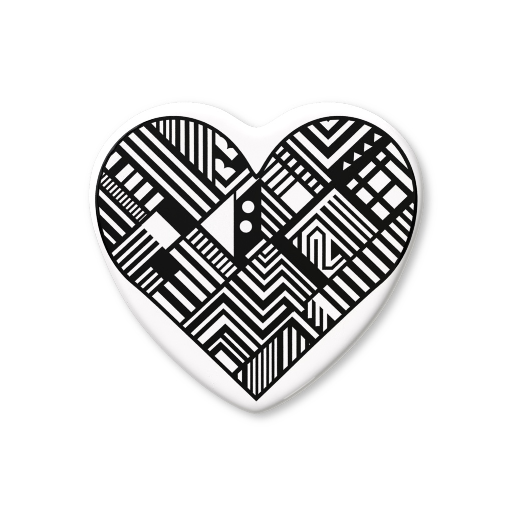 ハート缶バッジ　白黒　