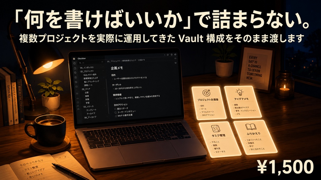 Obsidian Vault スターター — ドキュメントファースト運用テンプレート