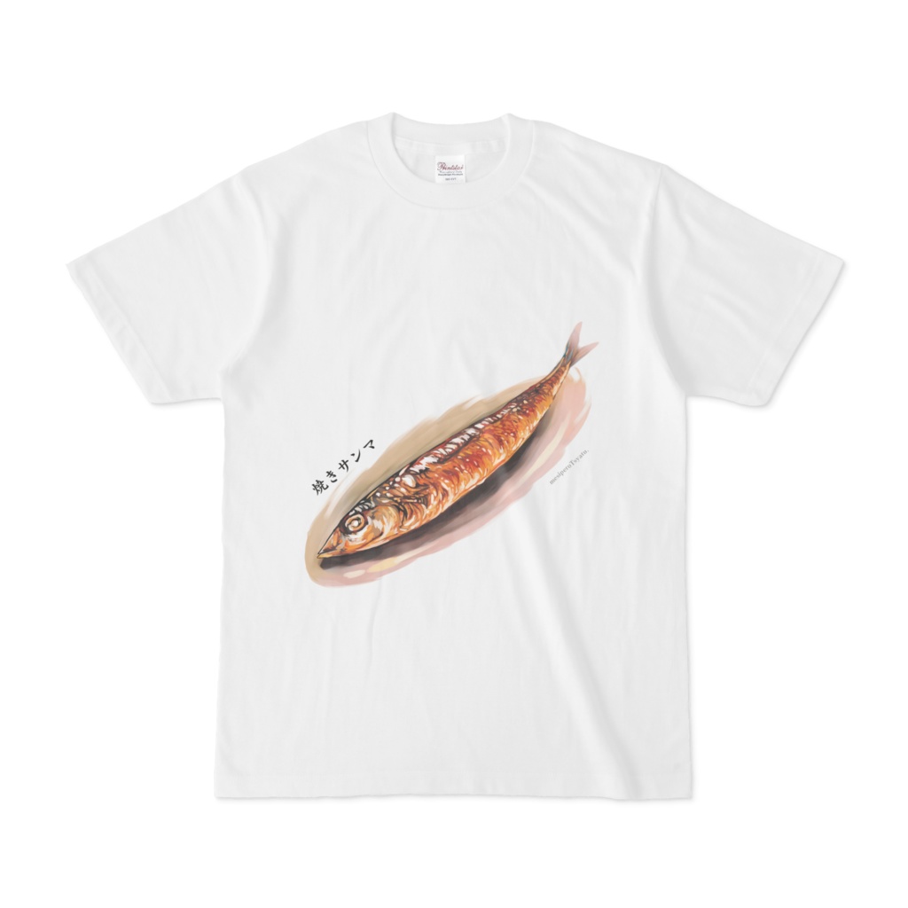 ▲▽飯ペロTシャツ_05_焼きサンマ_白▽▲