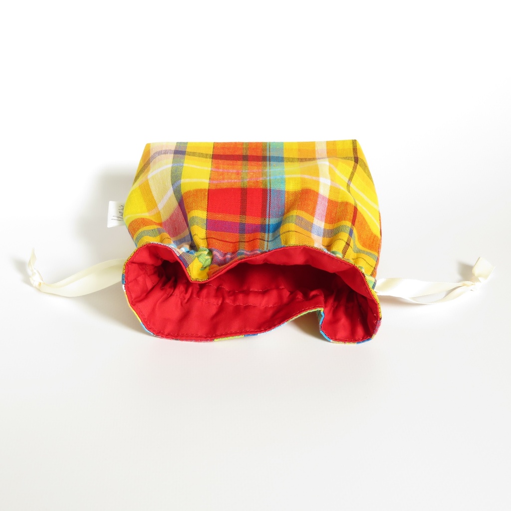 【フランス生地】マドラスチェック 巾着ポーチ(Sサイズ)