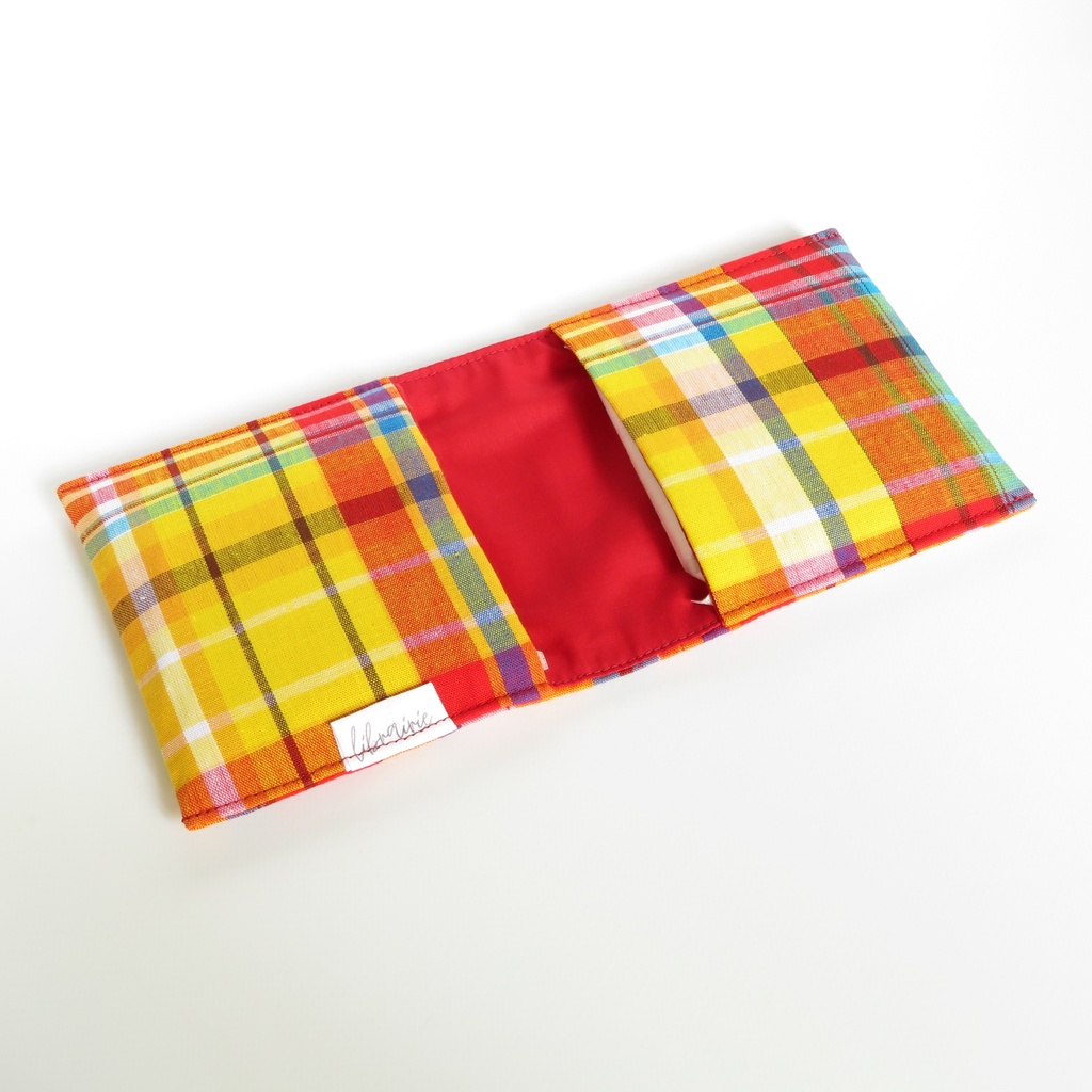 【フランス生地】 マドラスチェック サニタリーポーチ ハンカチタイプ