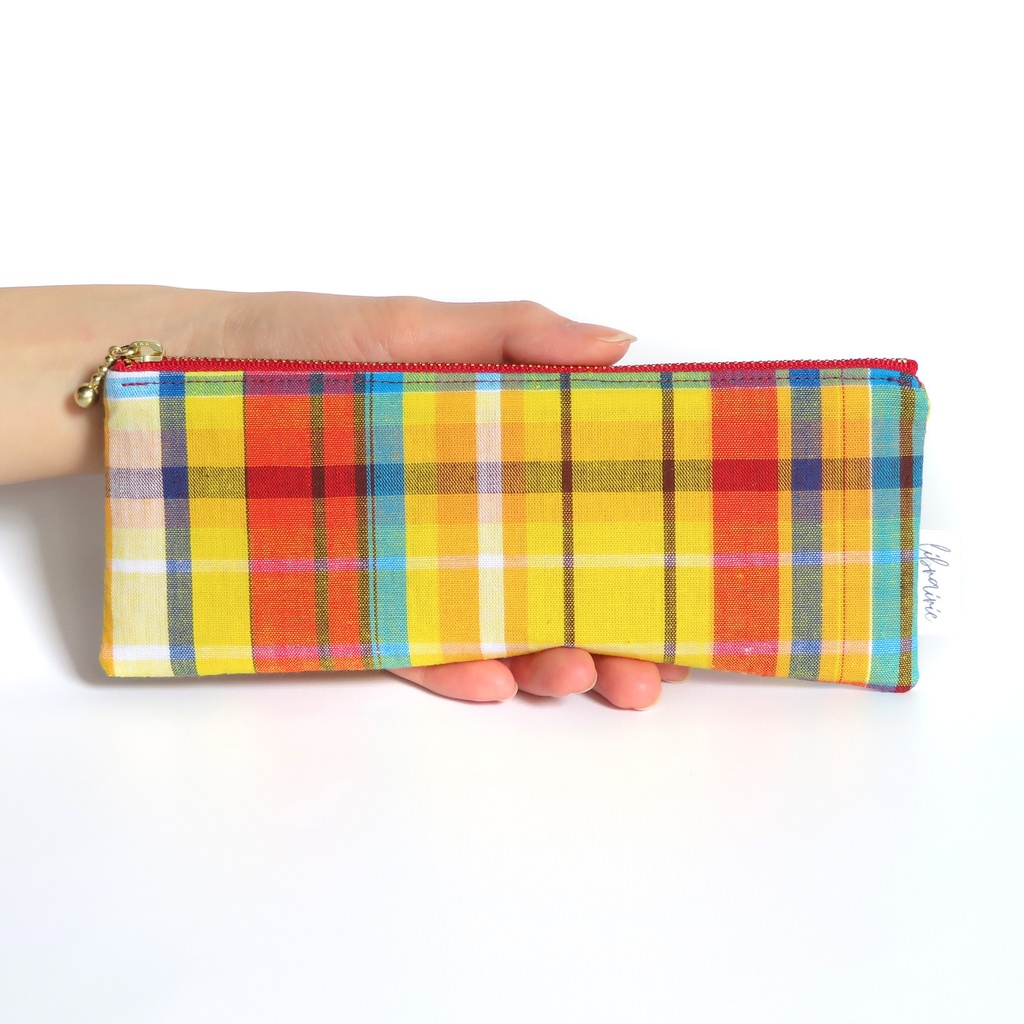 【フランス生地】マドラスチェック ペンケース フラット