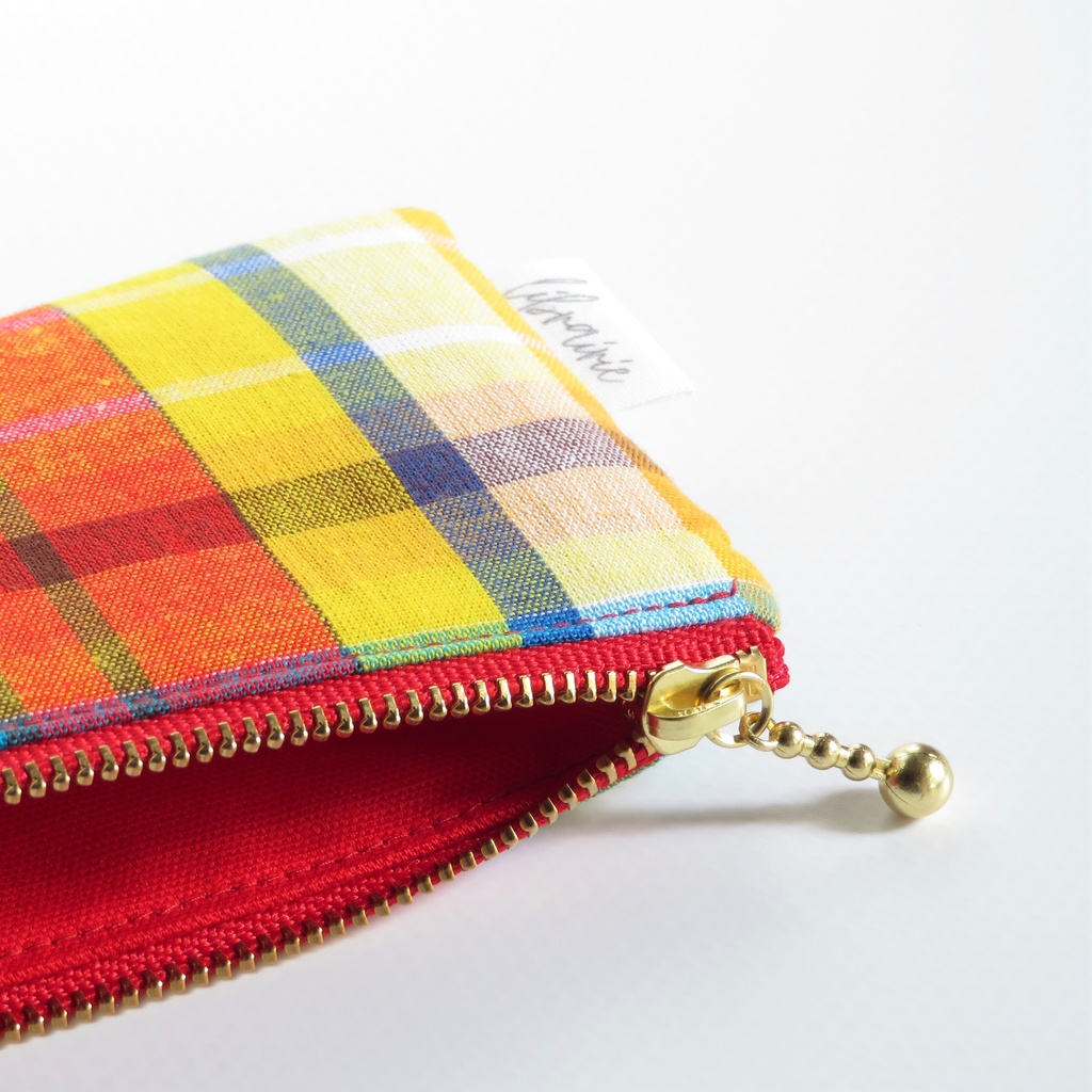 【フランス生地】マドラスチェック ペンケース フラット