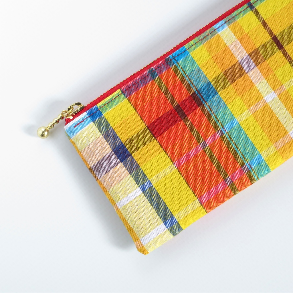 【フランス生地】マドラスチェック ペンケース フラット