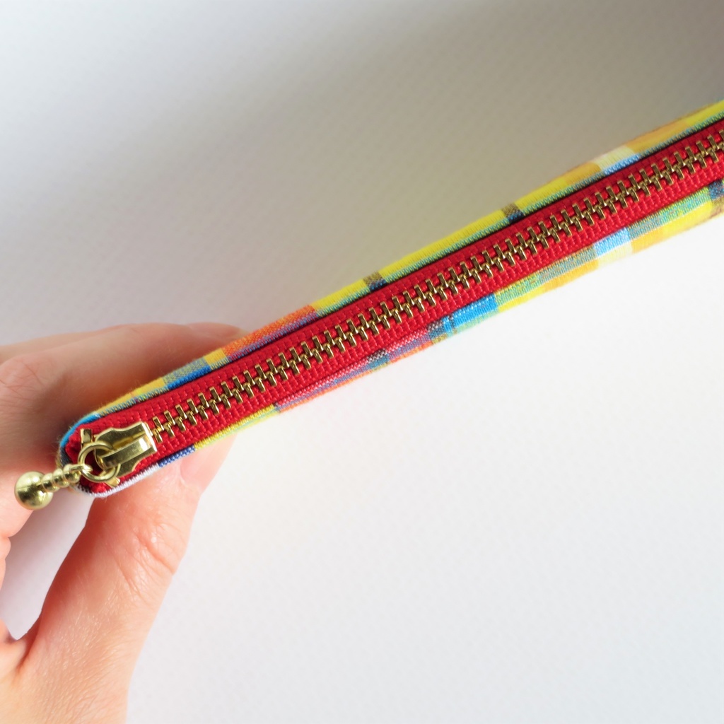 【フランス生地】マドラスチェック ペンケース フラット