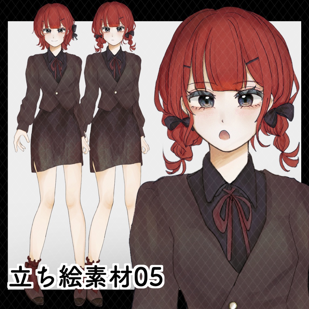 【無料版あり】赤髪の女の子 立ち絵素材05【全34枚】
