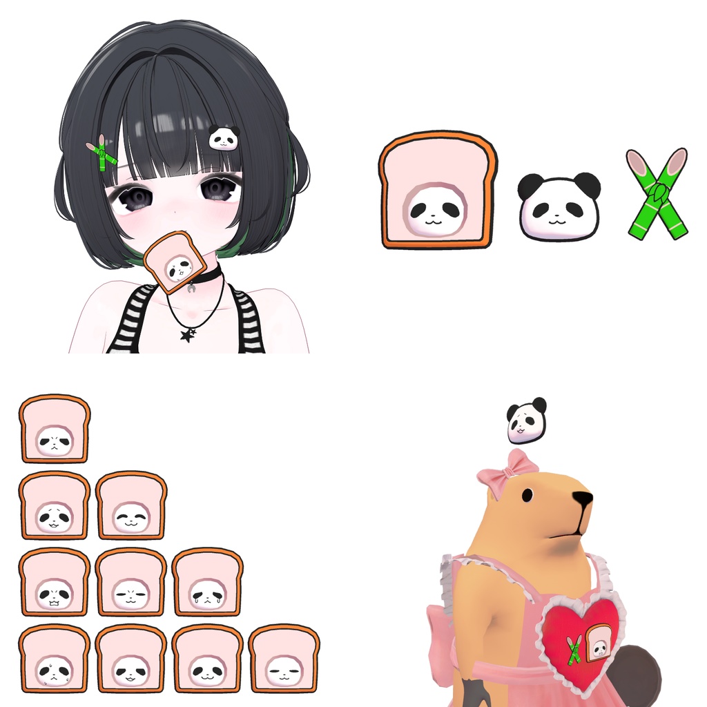 食パンダのバッチ / アクセサリー / オリジナル3Dモデル