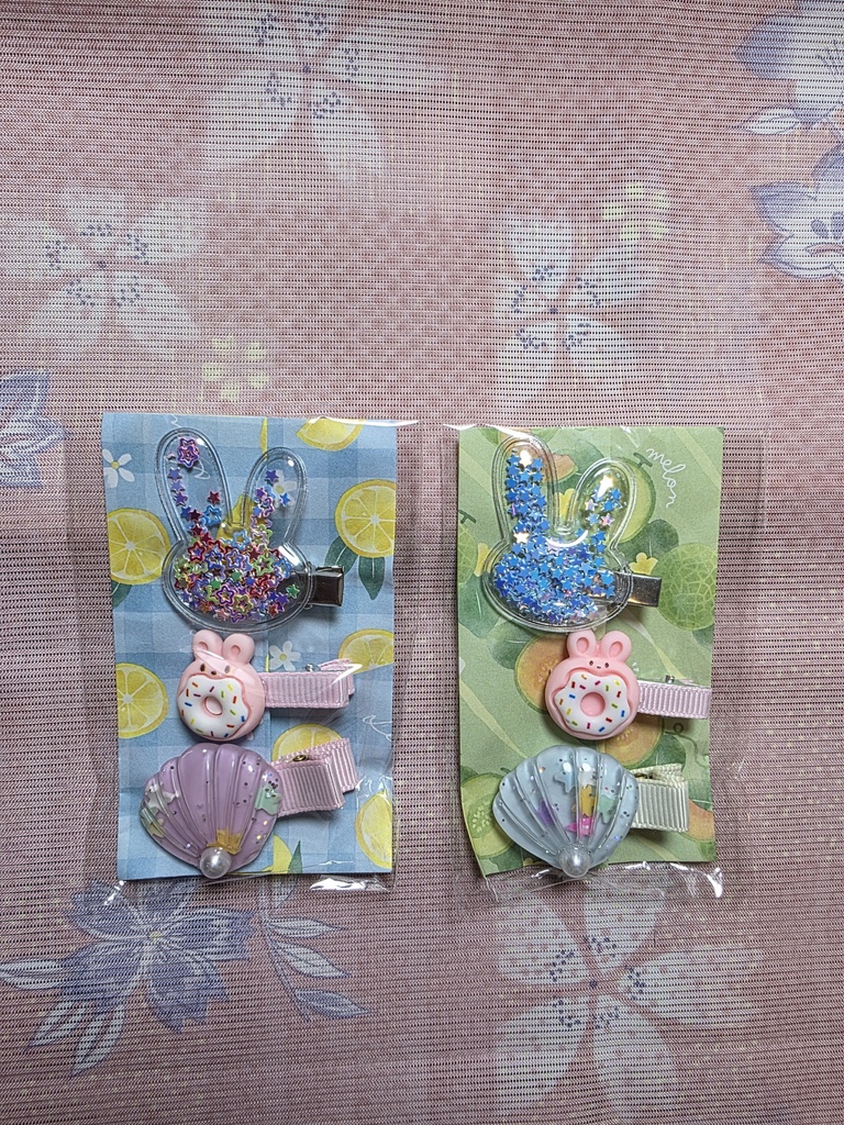 ぬい用　うさぎと貝殻のヘアクリップ３個セット