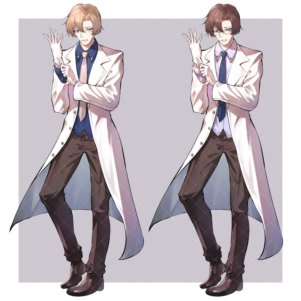 【立ち絵素材】白衣の壮年男性【カラー2種×表情差分20種×眼鏡差分】