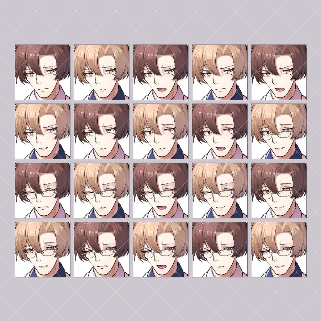 【立ち絵素材】白衣の壮年男性【カラー2種×表情差分20種×眼鏡差分】