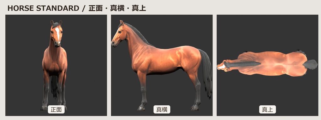 【3Dモデル】鹿毛サラブレッド HORSE STANDARD|5000ポリゴン・リグ付き・OBJ/FBX