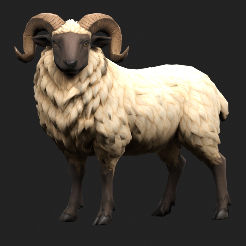 【3Dモデル】巻き角の羊 SHEEP STANDARD｜5000ポリゴン・リグ付き・OBJ/FBX