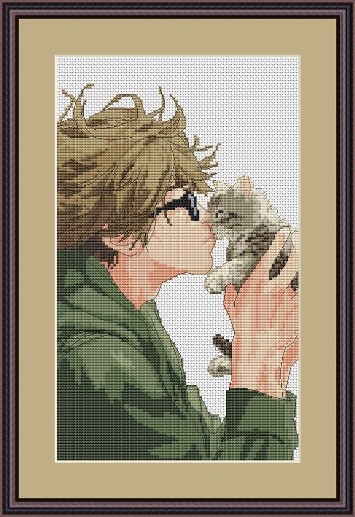🧵🐈‍⬛ クロスステッチ図案「猫と一緒の男性たち」