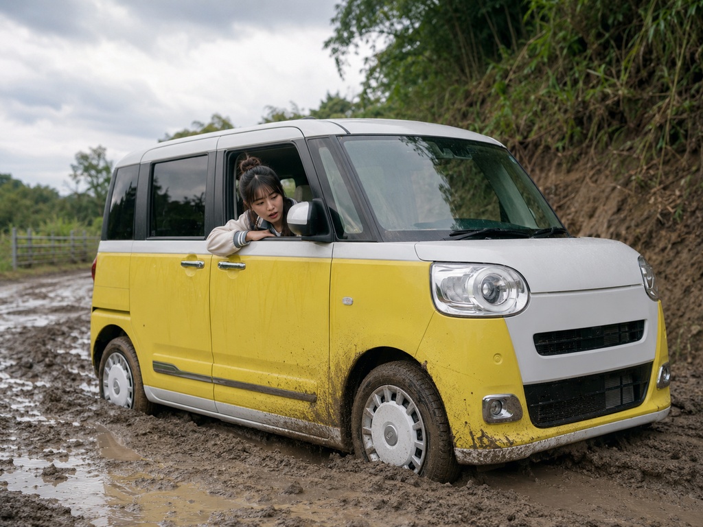 美少女カースタック画像集20枚第二弾|泥道スタック・車トラブル写真素材