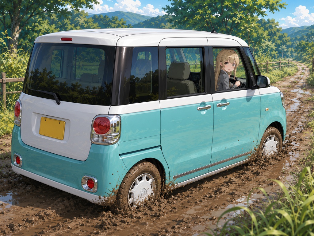 美少女イラストカースタック画像集20枚|泥道スタック・車トラブル写真素材