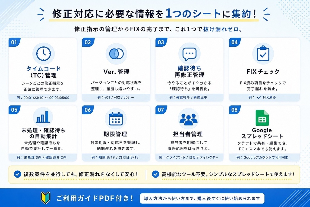 動画編集者向け|修正指示・FIX管理シート【Googleスプレッドシート】