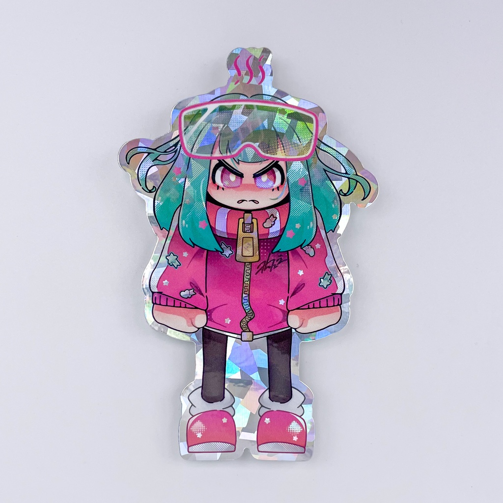 ステッカー:おこの子【ピンク/ホロ】