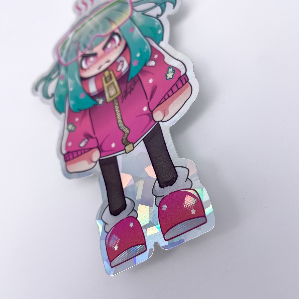 ステッカー:おこの子【ピンク/ホロ】