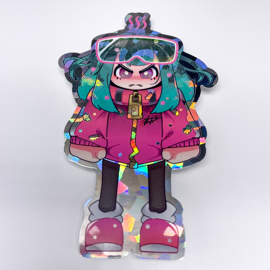 ステッカー:おこの子【ピンク/ホロ】