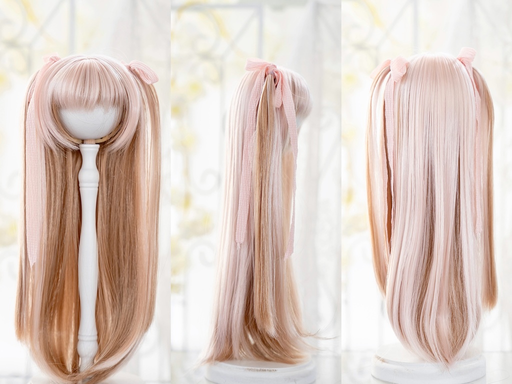 【8-9inch ドールウィッグ】インナーカラーハーフツイン 耐熱ウィッグ