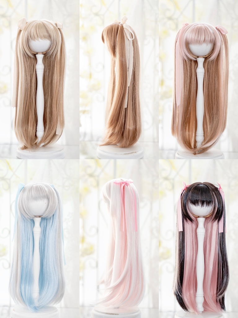 【8-9inch ドールウィッグ】インナーカラーハーフツイン 耐熱ウィッグ