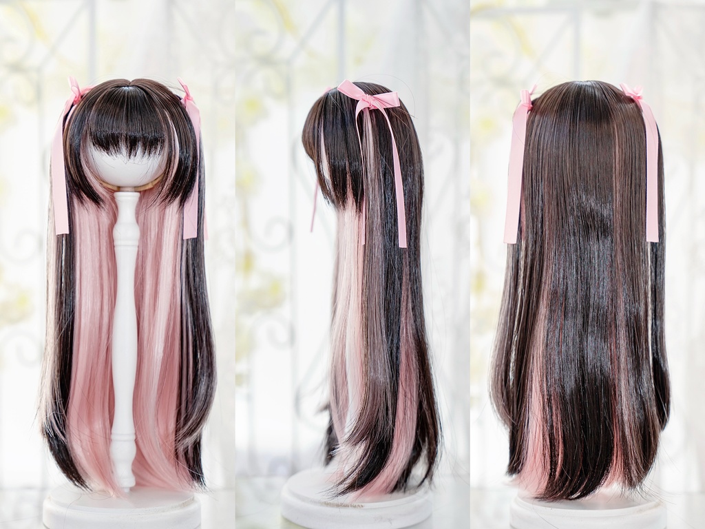 【8-9inch ドールウィッグ】インナーカラーハーフツイン 耐熱ウィッグ