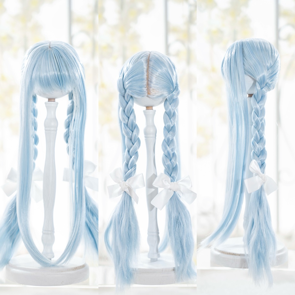 【8-9inch ドールウィッグ】ロングもみあげ三つ編み 耐熱ウィッグ