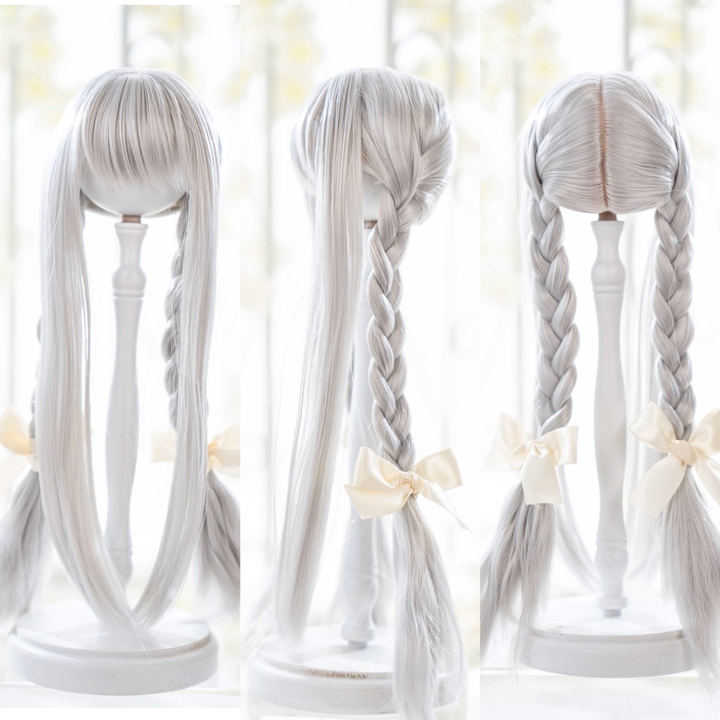 【8-9inch ドールウィッグ】ロングもみあげ三つ編み 耐熱ウィッグ