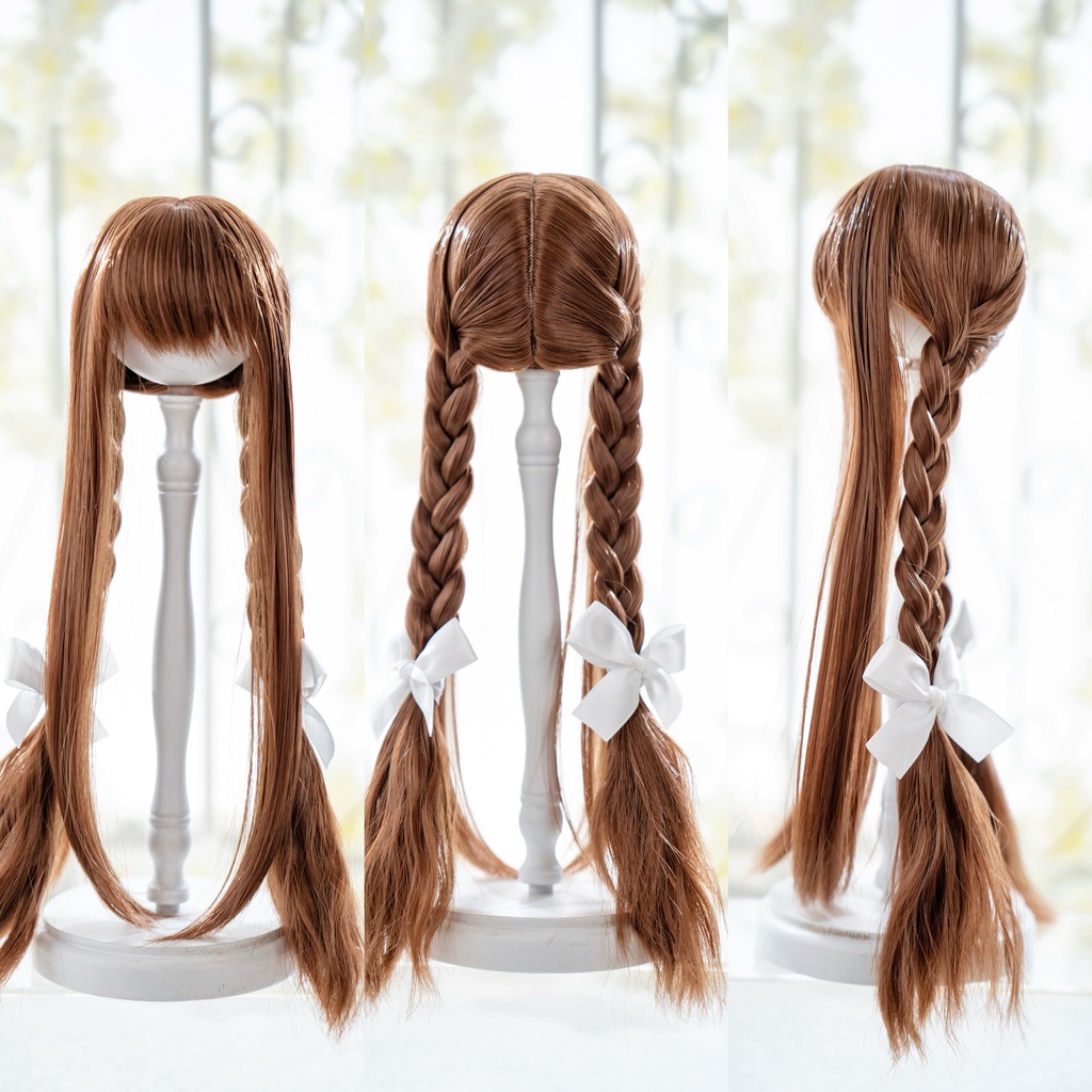 【8-9inch ドールウィッグ】ロングもみあげ三つ編み 耐熱ウィッグ