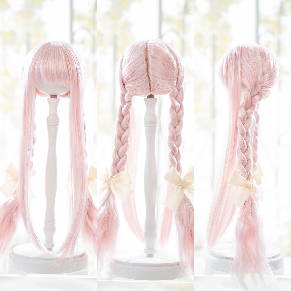 【8-9inch ドールウィッグ】ロングもみあげ三つ編み 耐熱ウィッグ