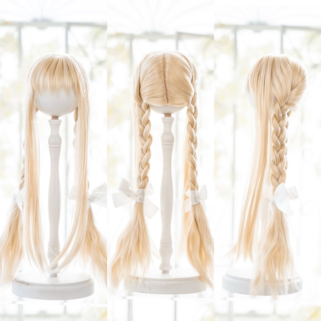 【8-9inch ドールウィッグ】ロングもみあげ三つ編み 耐熱ウィッグ