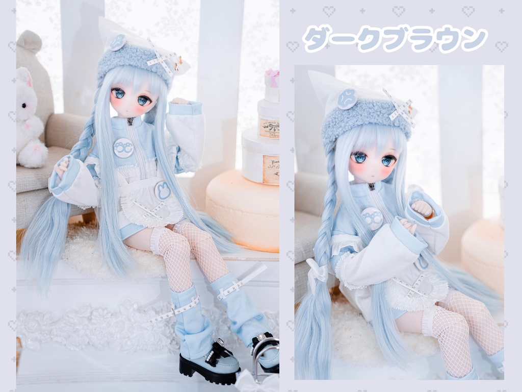 【8-9inch ドールウィッグ】ロングもみあげ三つ編み 耐熱ウィッグ