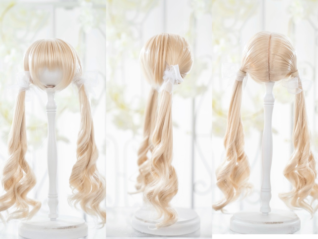 【8-9inch ドールウィッグ】ウェーブローツインテール 耐熱ウィッグ