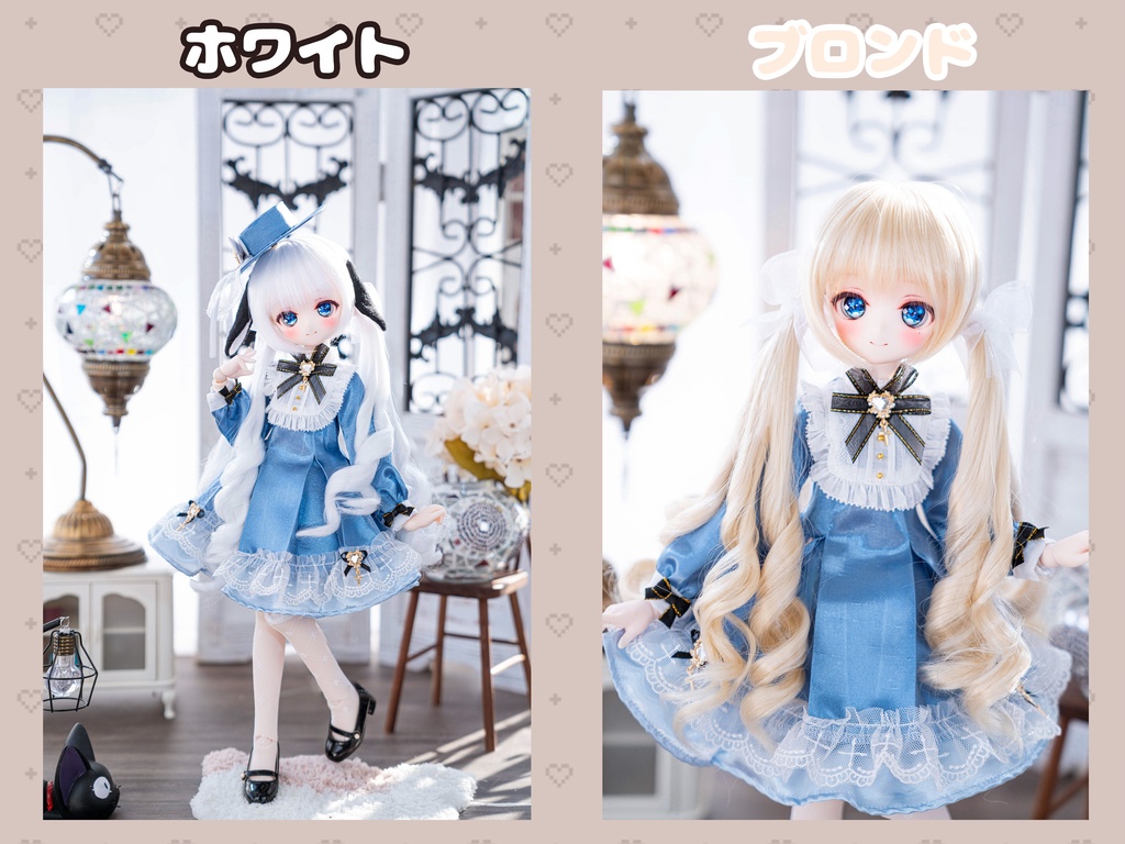 【8-9inch ドールウィッグ】ウェーブローツインテール 耐熱ウィッグ