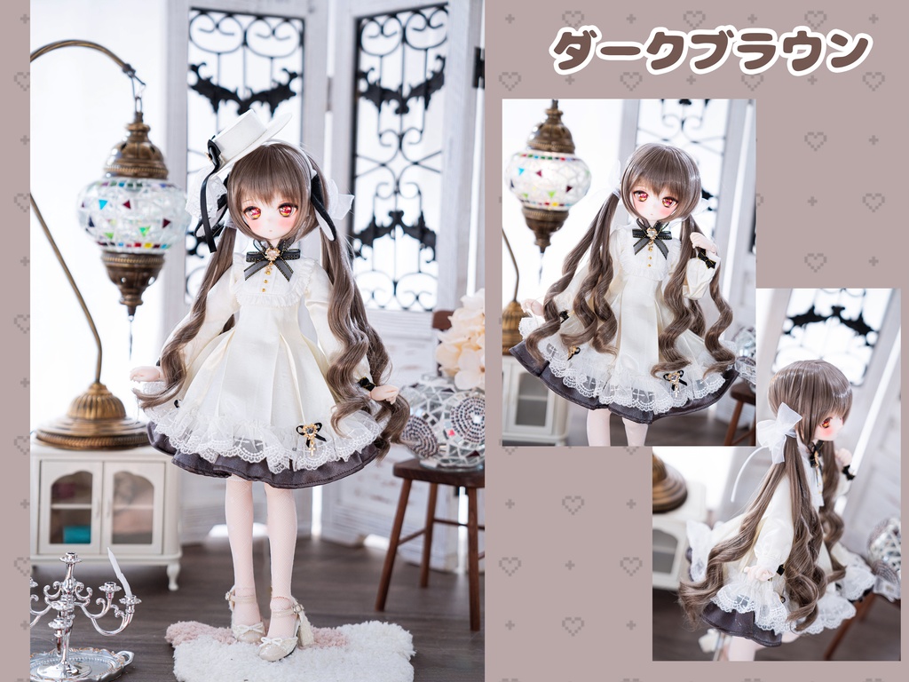 【8-9inch ドールウィッグ】ウェーブローツインテール 耐熱ウィッグ