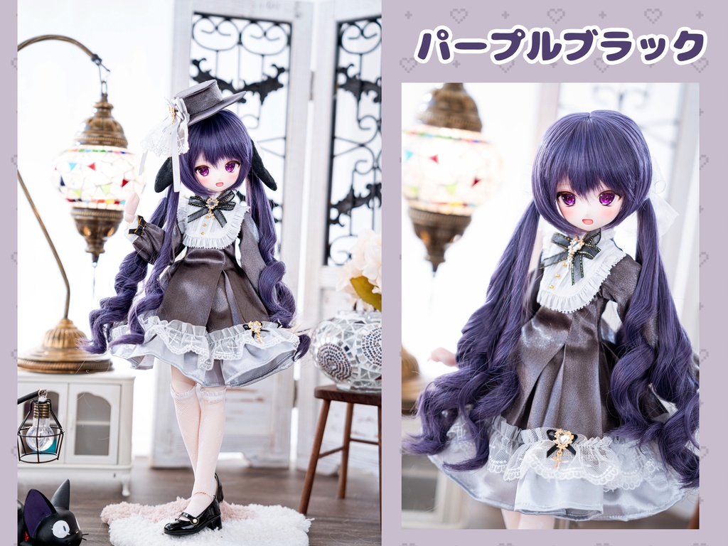 【8-9inch ドールウィッグ】ウェーブローツインテール 耐熱ウィッグ