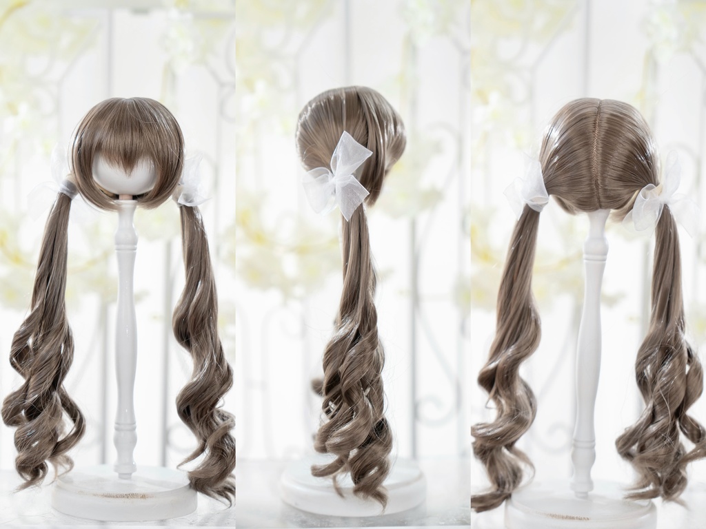 【8-9inch ドールウィッグ】ウェーブローツインテール 耐熱ウィッグ