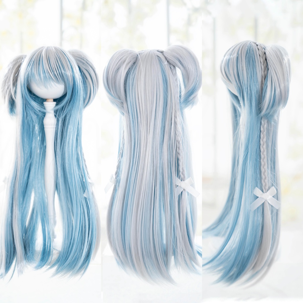 【8-9inch ドールウィッグ】着脱式ツインテールロング 耐熱ウィッグ
