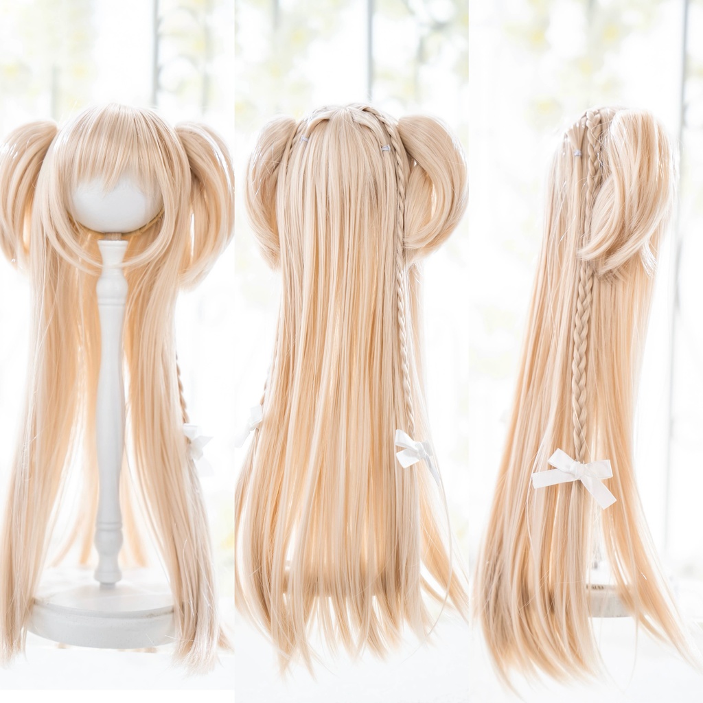 【8-9inch ドールウィッグ】着脱式ツインテールロング 耐熱ウィッグ