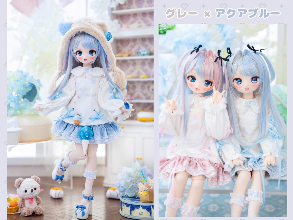 (9月通販会)【8-9inch 造形ウィッグ】「ツートーン斜めバングハーフツイン」