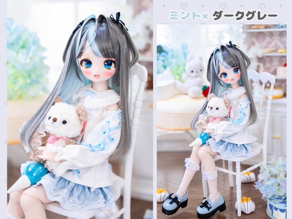 (9月通販会)【8-9inch 造形ウィッグ】「ツートーン斜めバングハーフツイン」