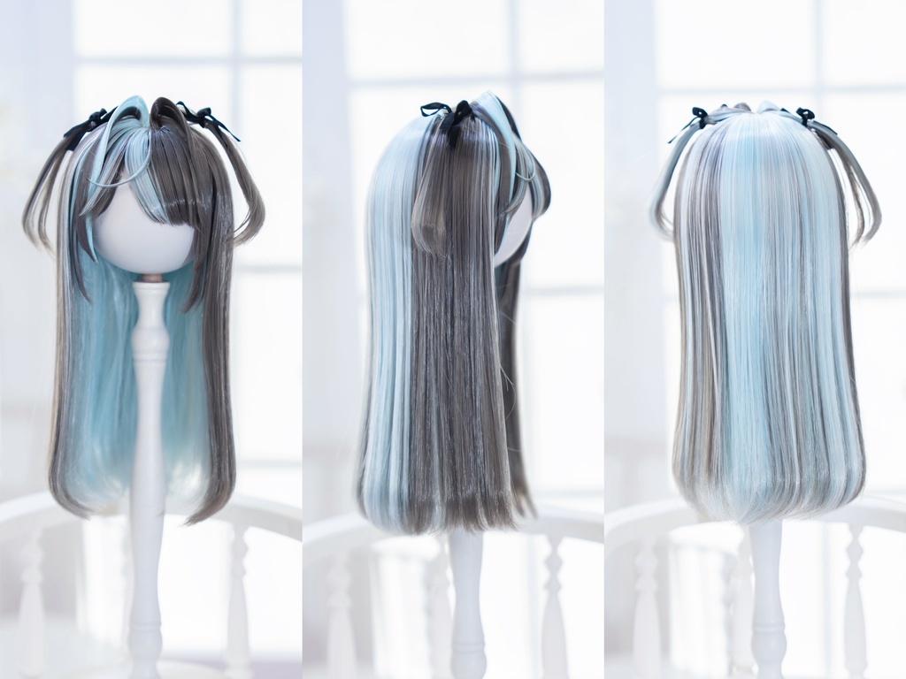 (9月通販会)【8-9inch 造形ウィッグ】「ツートーン斜めバングハーフツイン」