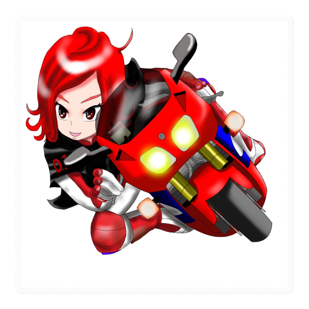 走り屋系バイク女子赤色のつばさステッカー Starlightf Booth