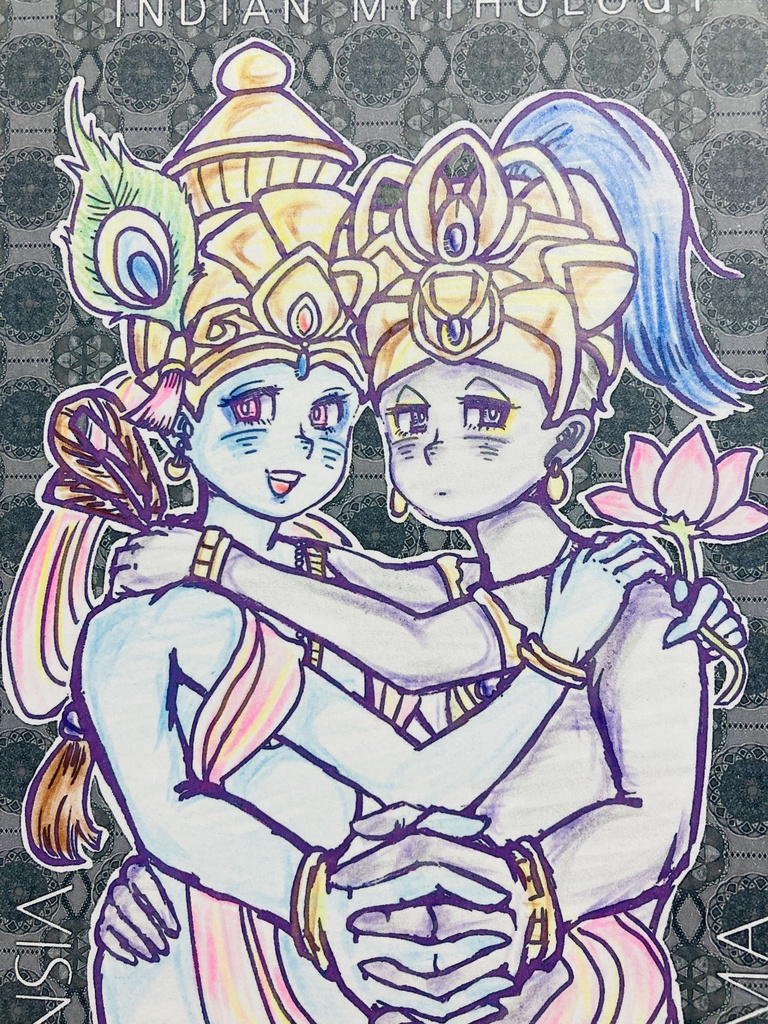 手塗りポストカード・ホログラムステッカー セット ヤマ&ヴィシュヌ キツネイチ&タヌトド