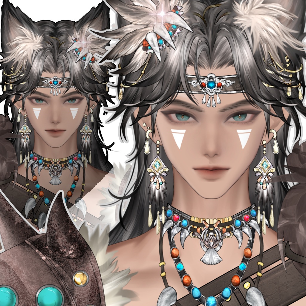 【汎用モデル】褐色肌 部族少年 腹筋 Live2Dモデル VTubeStudio対応 / 商用利用可 Premade Vtuber Avatar Tanned Anime Boy Model Tribal Outfit Wild Fantasy Style 