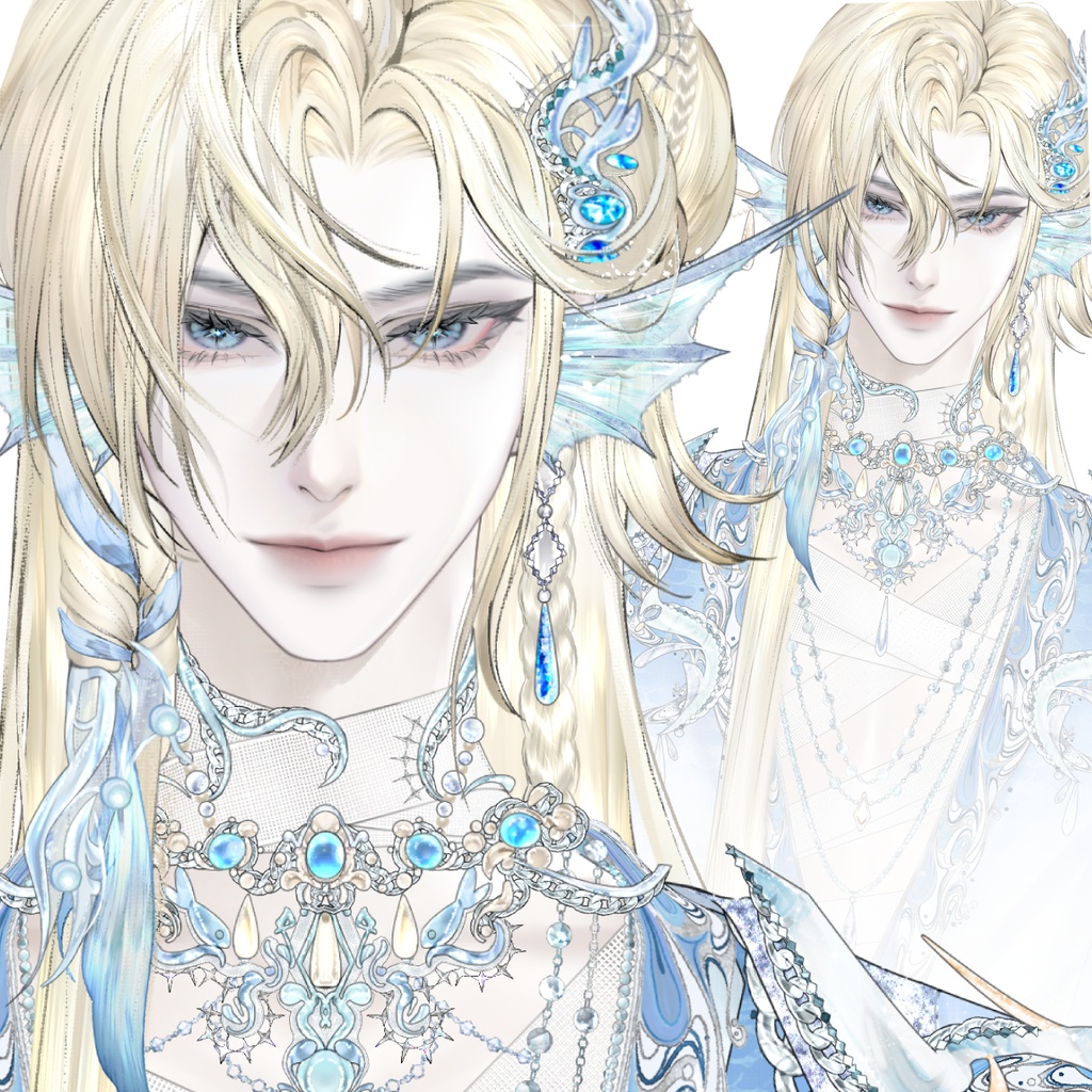 【汎用モデル】人魚少年 マーマン 海 男性アバター Live2Dモデル VTubeStudio対応 / 商用利用可 Male Merman Prince Anime Model Premade Model | Ready to use | Vtube Studio | Live2d Model | Vtuber Design