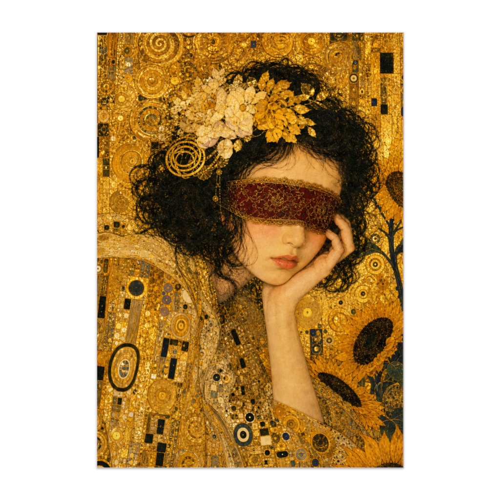 アートポスター 【A1/A2/B1】 黄金の目隠し乙女と向日葵 Klimtスタイル モダンインテリアアート 壁掛け絵画 | hepcat+