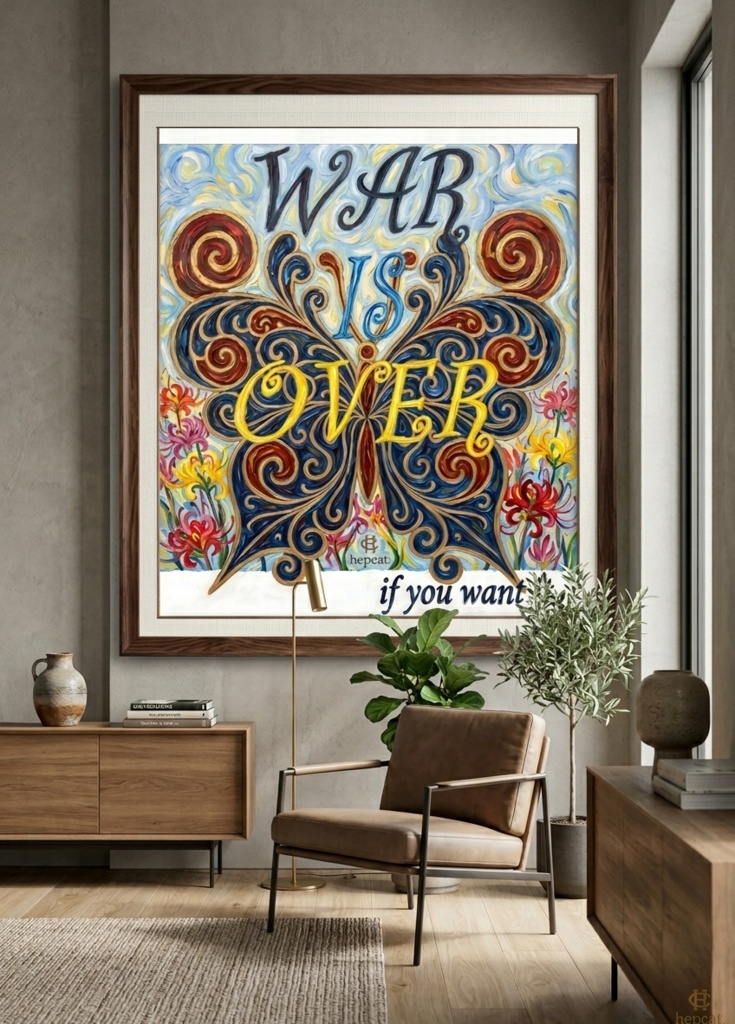 【ポスター】WAR IS OVER 蝶 彼岸花 油絵風 厚塗り イラスト インテリア アート A1/A2/B3