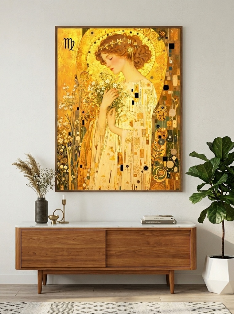 【アートポスター】乙女座の黄金郷 “Virgo Gold” ｜クリムト風 星座インテリアアート